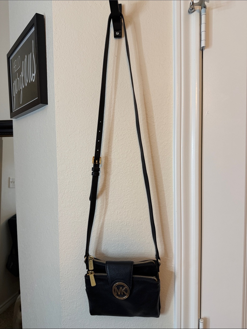 Michael Kors Black Leather Crossbody with Gold Accents - Picture 2 of 9